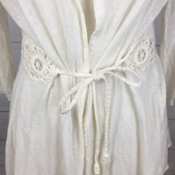 Anthro Knitted & Knotted Linen Cardigan Ivory M - Picture 3 of 7